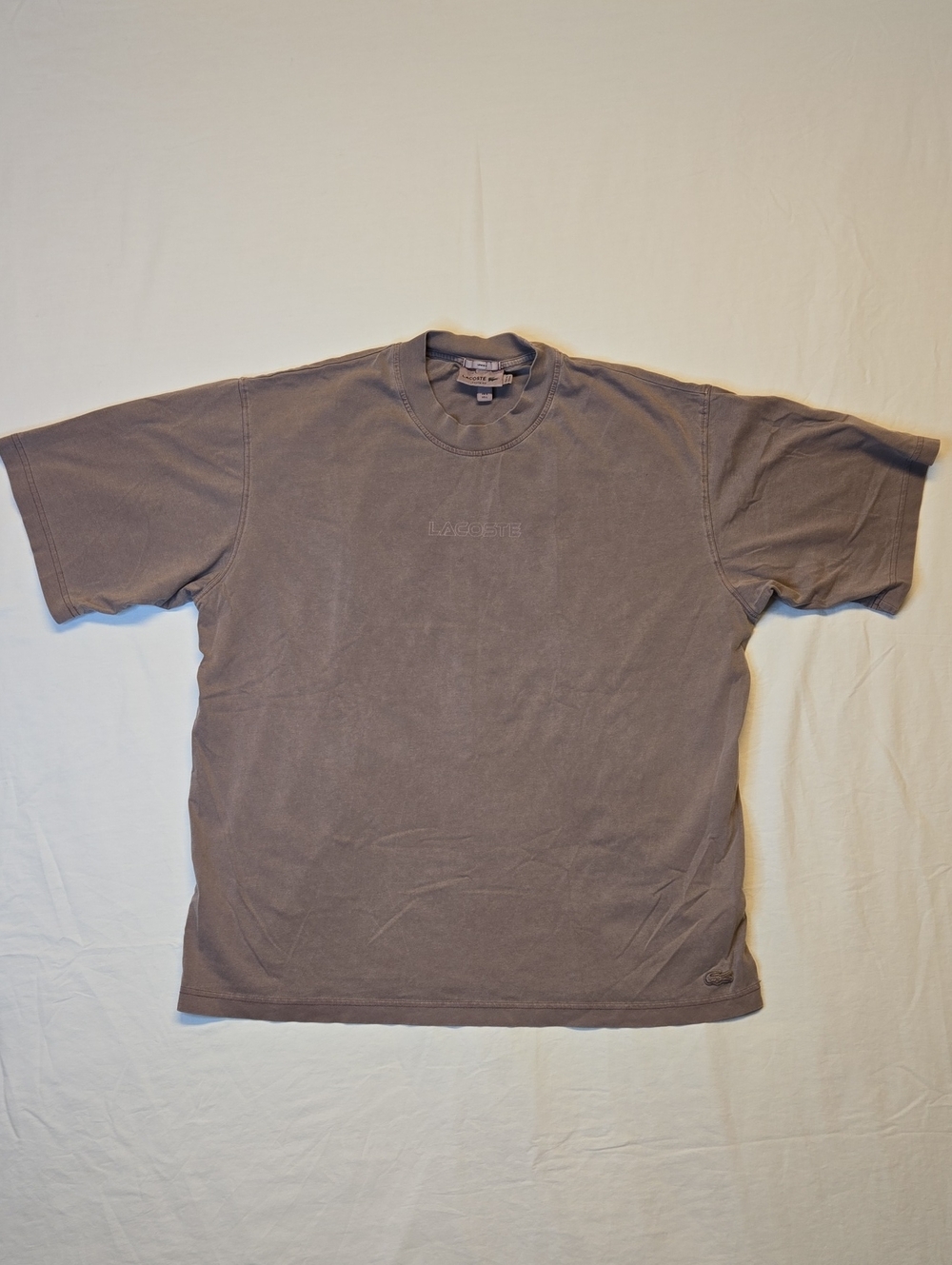 Lacoste Washed Brown Short Sleeve Unisex Spellout Crewneck T-Shirt